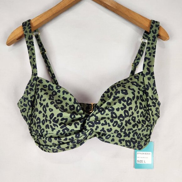 NWT Marina West Two Piece Swimsuit Women's L Olive Black Leopard Bikini UPF 50 - Picture 4 of 13